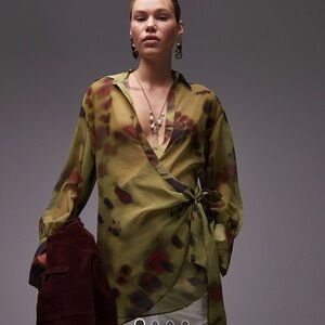 ASOS Olive Floral Wrap Blouse